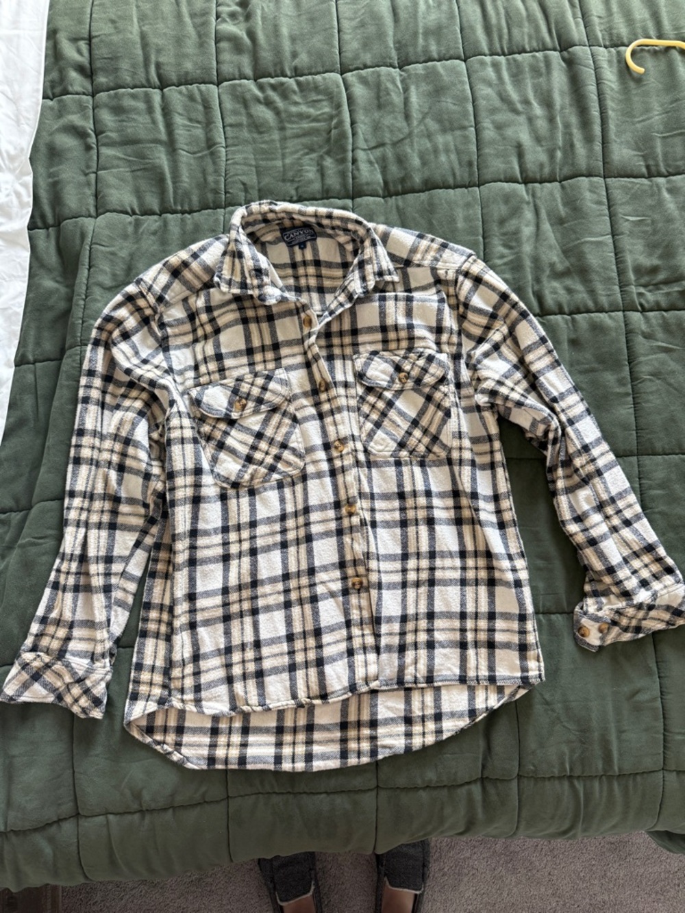 Men's Plaid Button-Down Shirt - Cream and Black